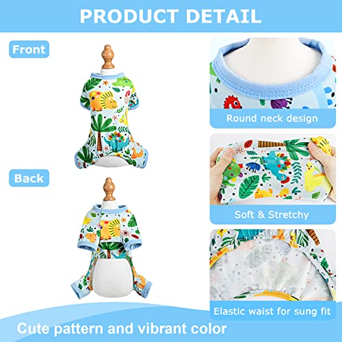 Dog Pajamas Pjs Spring Summer Dog Clothes for Small Dogs Girl (Dinosaur Blue / Small（3-5 lb))