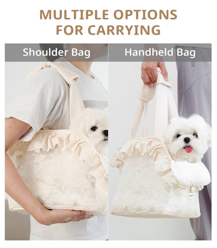 Dog Carrier for Small Dogs Rabbit cat with Lace Design (Beige Lace / 13.0"L x 6.7"W x 10.6"H)