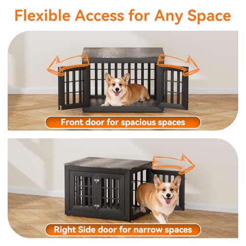 32" Heavy Duty Dog Crate Furniture for Small (32.7"L x 24.4"W x 25.8"H / Black+Grey)