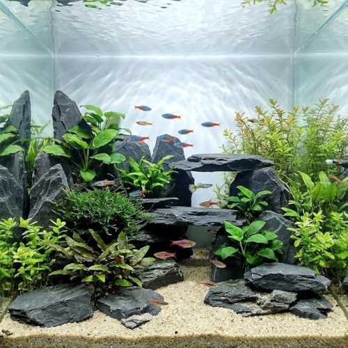 Aquarium Rock Natural Slate Rocks 2 to 6 inch Aquariums Stone for Aquascaping (10lb(2-7''))