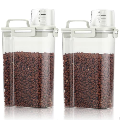 Small Dog Cat Food Storage Containers 2 Pack (Beige -2Pcs 3Qt)