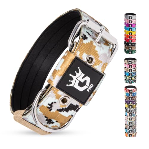 Heavy Duty Thick Dog Collar with Metal Buckle for Large Dogs (L – Fits Neck 18.9"-21.7" / Camo Khaki)
