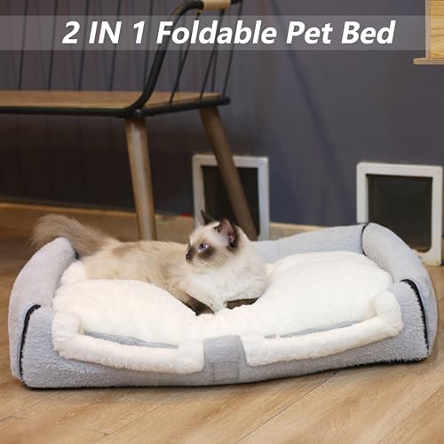 Cat Bed for Indoor Cats (Grey / Double hole bed:(27.5"×15.3"×15"))