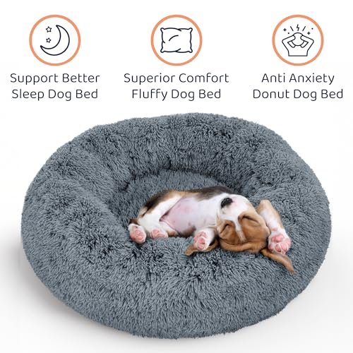 Calming Donut Dog Bed for Small Dogs (Dark Grey / Medium (30"L x 30"W x 9"Th))