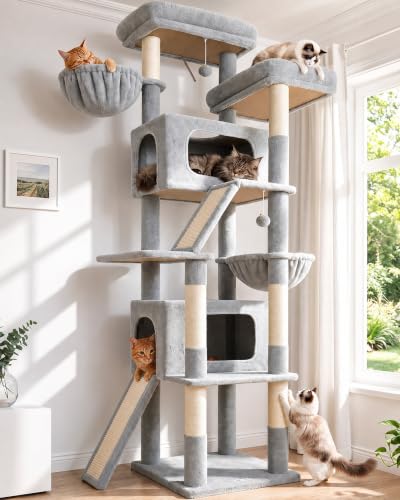 79in Heavy Duty Cat Tree for Large Cats (Light Grey / 79 inch)