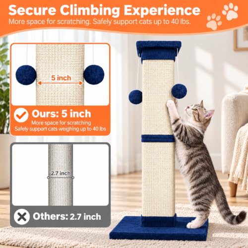 Cat Scratching Post 33 Inch Nature Sisal Scratch Post for Indoor Cats (Blue)