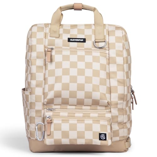 Porter 2-in-1 Dog Gear Travel Backpack - 10 Pockets, Checkerboard (Tan Checkerboard)