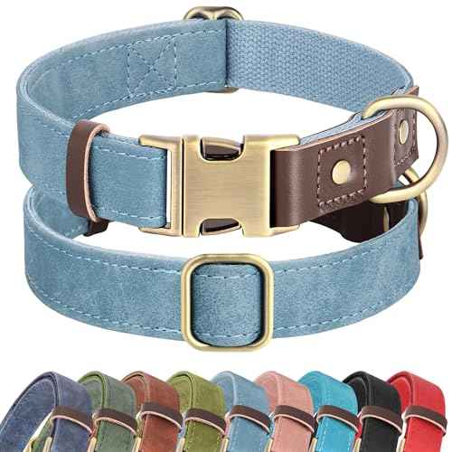 PU Leather Dog Collar for Large Dogs (Denim Blue / XL: Neck 20-27", Width 1¼")