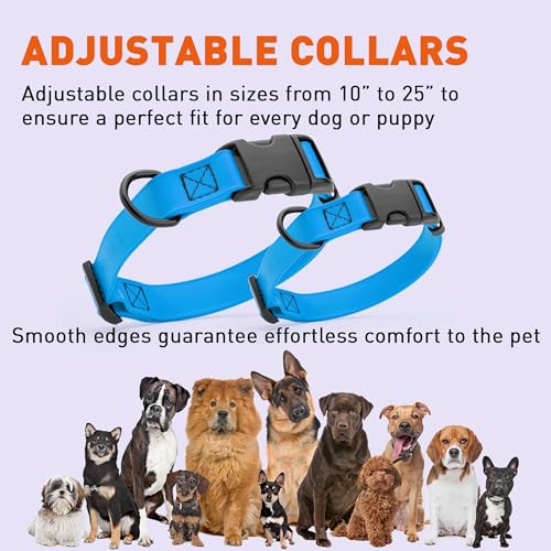 Biothane Waterproof Dog Collar with Quick Release Buckle Strong Coated Nylon Webbing with Odor (1"W by 15-25"L / Cerulean Blue)