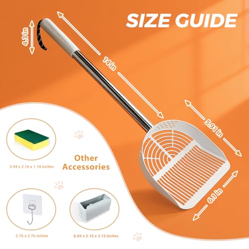 Cat Litter Scoop Deep Shovel (Long Handle-For particles up to 3 mm / White)