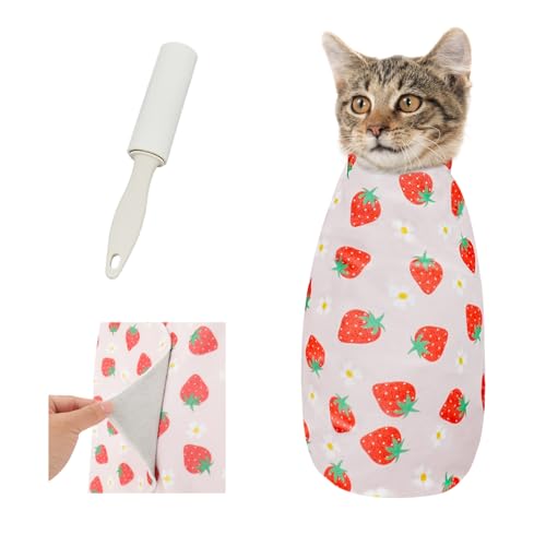 Cat Grooming Wrap for Nail Trimming (XL-31.5in ( Weight:＜ 25lbs ) / Srawberry)