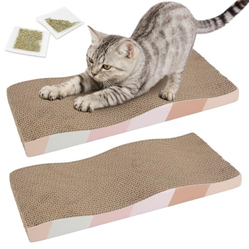 Cat Scratching Board cat Scratcher Cat Scratch Pad Cardboard cat scratchers for Indoor Cats Reversible Large Wide Corrugated with Catnip (2-Pack)