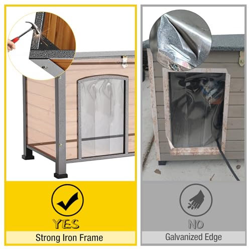 Dog House Outdoor & Indoor Wooden Dog Kennel for Winter with Raised Feet Weatherproof for Small & Medium & Large Dogs (33.5" Brown)