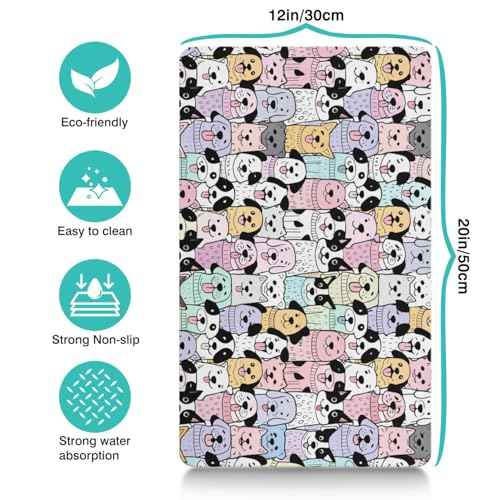 Pet Feeding Mat for Floors Cat Food Mat Waterproof Dog Food Mat and Water Absorbent Quick Dry Non Slip Mat for Cat Bowls (20"L x 12"W / ColorfulDog)