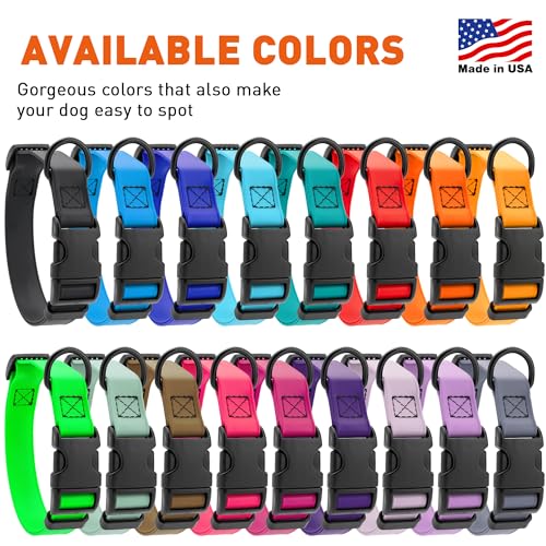 Biothane Waterproof Dog Collar with Quick Release Buckle Strong Coated Nylon Webbing with Odor (5/8"W by 10-14"L / Coyote Brown)