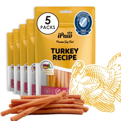 Turkey Dog Treats (3.5 Ounce (Pack of 5) / Sweet Potato, Thin Stick)