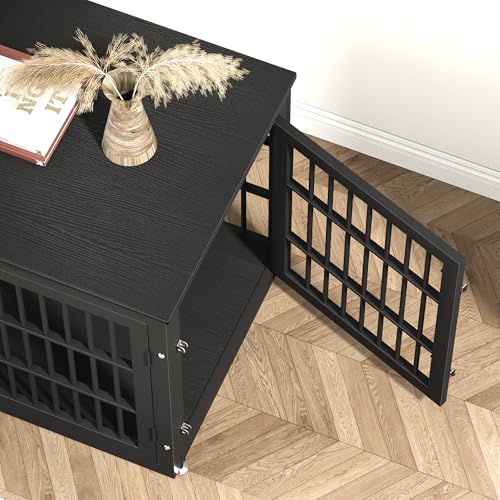 38" Heavy Duty Dog Crate Furniture for Large and Medium Dogs (Black / 38.3"L x 25.4"W x 27.7"H)