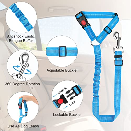 2 Pack Dog Seat Belt for Car (Blue)