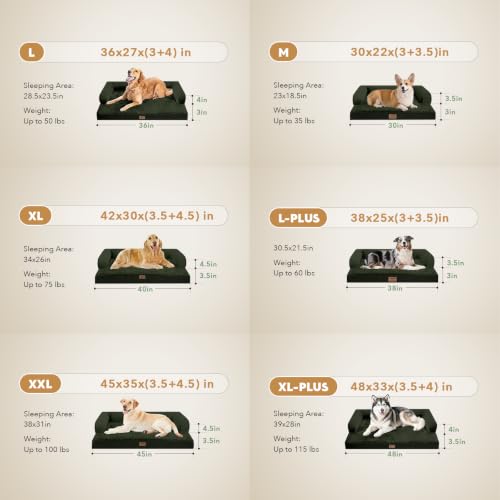 XXL Orthopedic Waterproof Dog Bed with Bolster for Extra Large Dogs (45.0"L x 35.0"W x 8.0"Th / Outpost Olive)