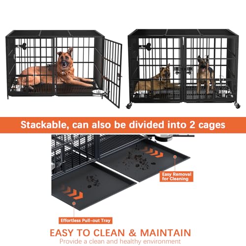 48 inch Stackable Heavy Duty Metal Dog Crate for 4 Dogs (48"inch for 4 Dogs / Black)