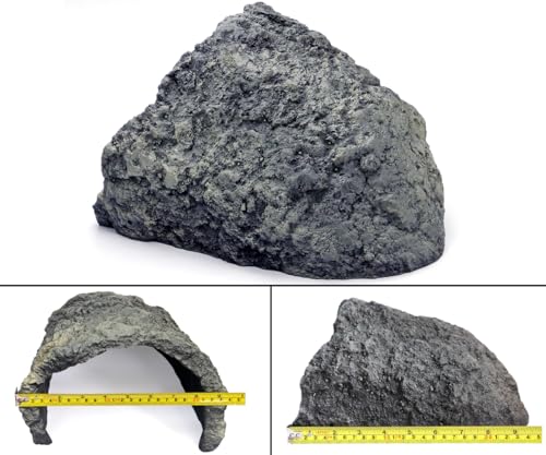 Rock Cave Habitat Hidden for Reptile and Amphibians.Terrarium & Aquarium Decor (Extra Large Size ( Grey ))