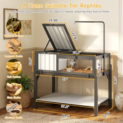 Large Indoor Tortoise Habitat with PVC Shelter & Adjustable Light Stand (40.4"L x 22.8"W x 34.2"H)