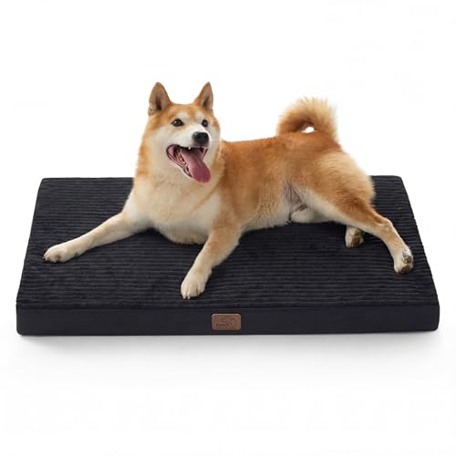 ComfyFleece Large Dog Bed for Crate with Washable Cover (35x22x2.8 / Black)