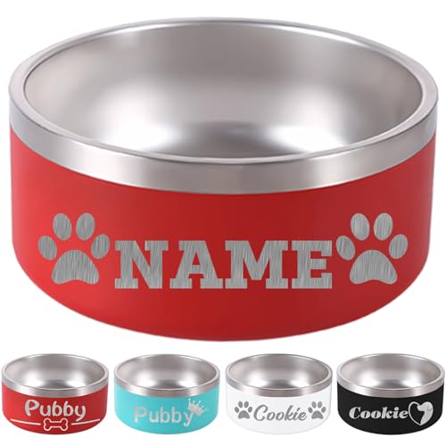 Custom Dog Bowl Personalized Dog Bowls with Name Stainless Steel Non (Red / 32 oz (2.8x6.4in))