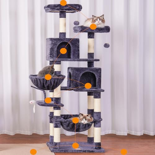 Cat Tree 70 inches Tall Cat Tower for Indoor Large Cats HCT032G (70.08 inch / Smoky Gray)