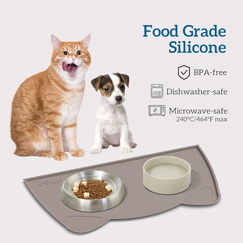 Cat Food Mat Silicone Pet Feeding Mat (20"L x 12"W / Beige)