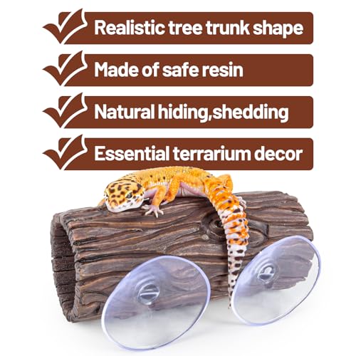 Reptile Hide Resin Hollow Log Hideout with 2pcs Powerful Suction Cup