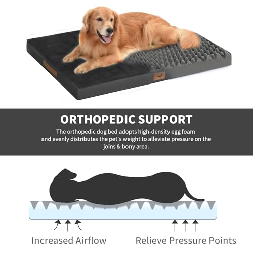 Waterproof Orthopedic Outdoor Dog Bed XL for Extra Large Dogs (Pure Black / 44.0"L x 32.0"W x 3.5"Th)