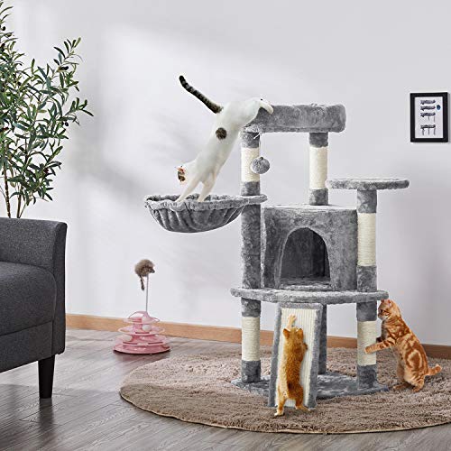 42in Cat Tree Tower for Indoor Cats (Light Gray)