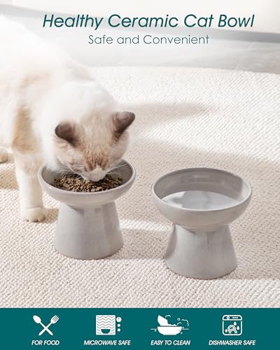 2 Pack Extra Wide Elevated Cat Bowls (Grey)
