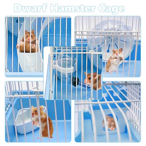 2 Tier Dwarf Hamster Cage (M: 11.7x8.7x9.8in / Blue)