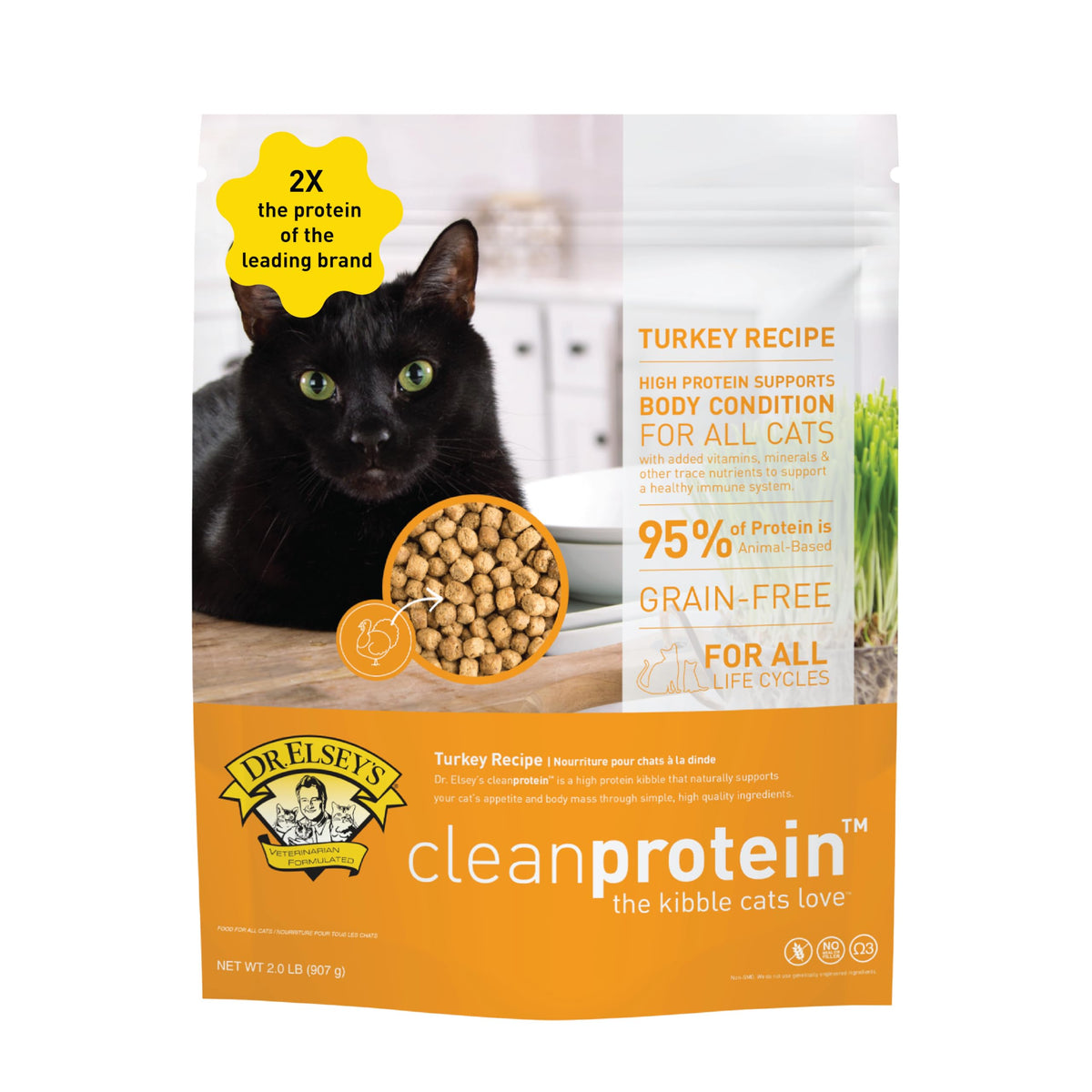 cleanprotein Turkey Cat Kibble 2 lb. Bag (2 Pound (Pack of 1))