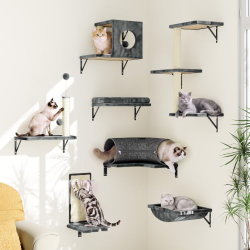 8-in-1 Cat Wall Shelves, Cat Wall Furniture Set (Grey)
