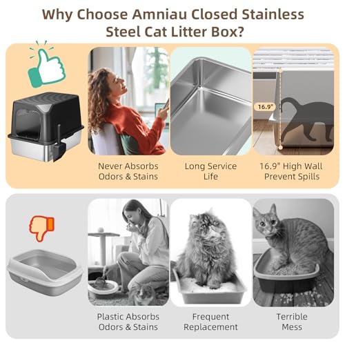 Stainless Steel Cat Litter Box with Lid (Black)