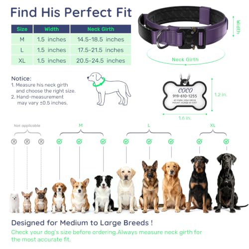 Personalized Tactical Dog Collar with Custom Photo Name for Medium Dogs (Purple / M: Fits Neck 14.5"-18.5")