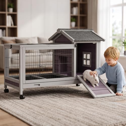 Rabbit Cage Indoor for 1 (Grey / 40.7" x 22.8" x 28.6")