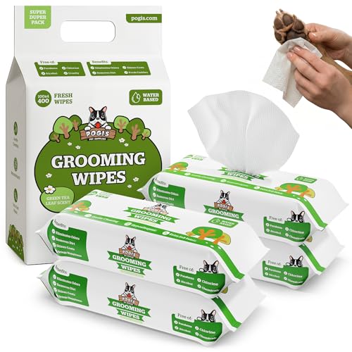 Pogi's Dog Grooming Wipes for Paws & Butt (400-count / Green Tea Leaf Scented)