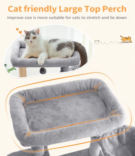 68" Multi Level Large Cat Tree Tower for Indoor Cats (Light Grey)