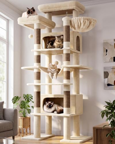 Giant Tall Heavy Duty Cat Tower for Indoor Large Cats (Beige / 83 inch)