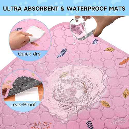 Washable Pee Pads for Small Pet 5 (Leaves - Pink / 12x12 Inch (Pack of 5))
