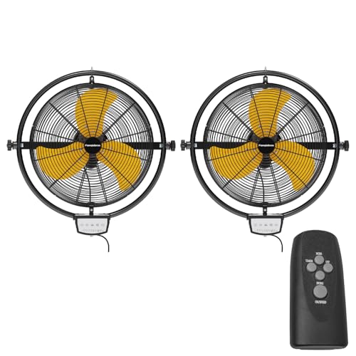 2 PCS 20 IN 5500 CFM Remote Control Wall Mount Fan (Yellow / 20 inches (pack of 2))