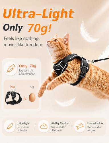 Cat Harness and Leash Set (H600 Pro Black / Small (7-12lb))