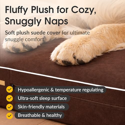 Orthopedic Memory Foam Dog Bed 7" Inch Thick Extra Large Dog Bed With Pillow Brown 50"x34"x10" Includes Waterproof Liner & Durable Removable Cover With Smart Design (Brown / XL - 50"x34"x10")