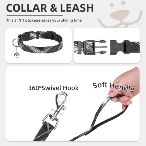 Dog Harness Collar and Leash Set No Pull for Small Medium Sized (Black / XS (CHEST 13"-14.5"))