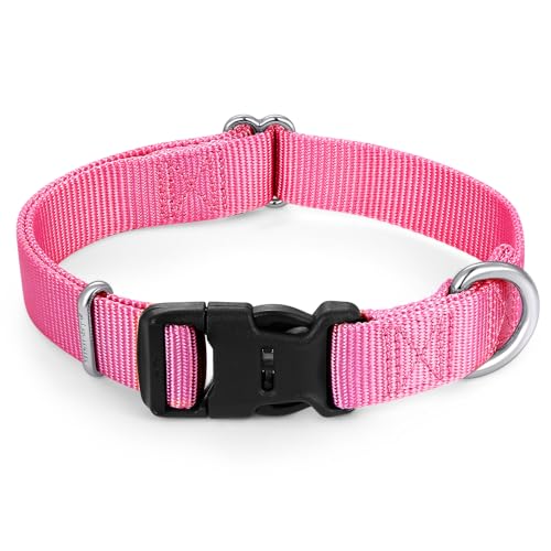 Nylon Dog Collar with Quick Release Buckle Soft Adjustable Sturdy for Small Medium Large Dogs Pink (BabyPink / M：13"-20")