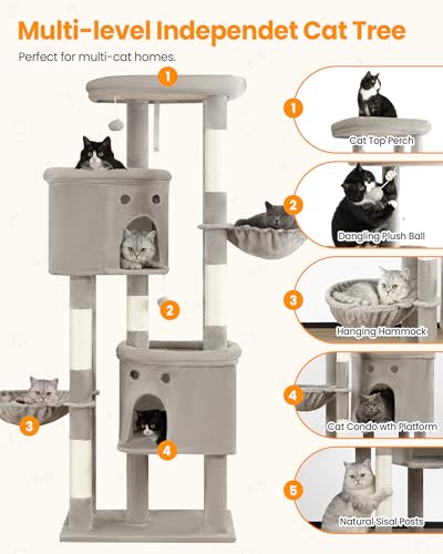Cat Tree for Indoor Cats Large Adult (Light Grey / 84 Inch)